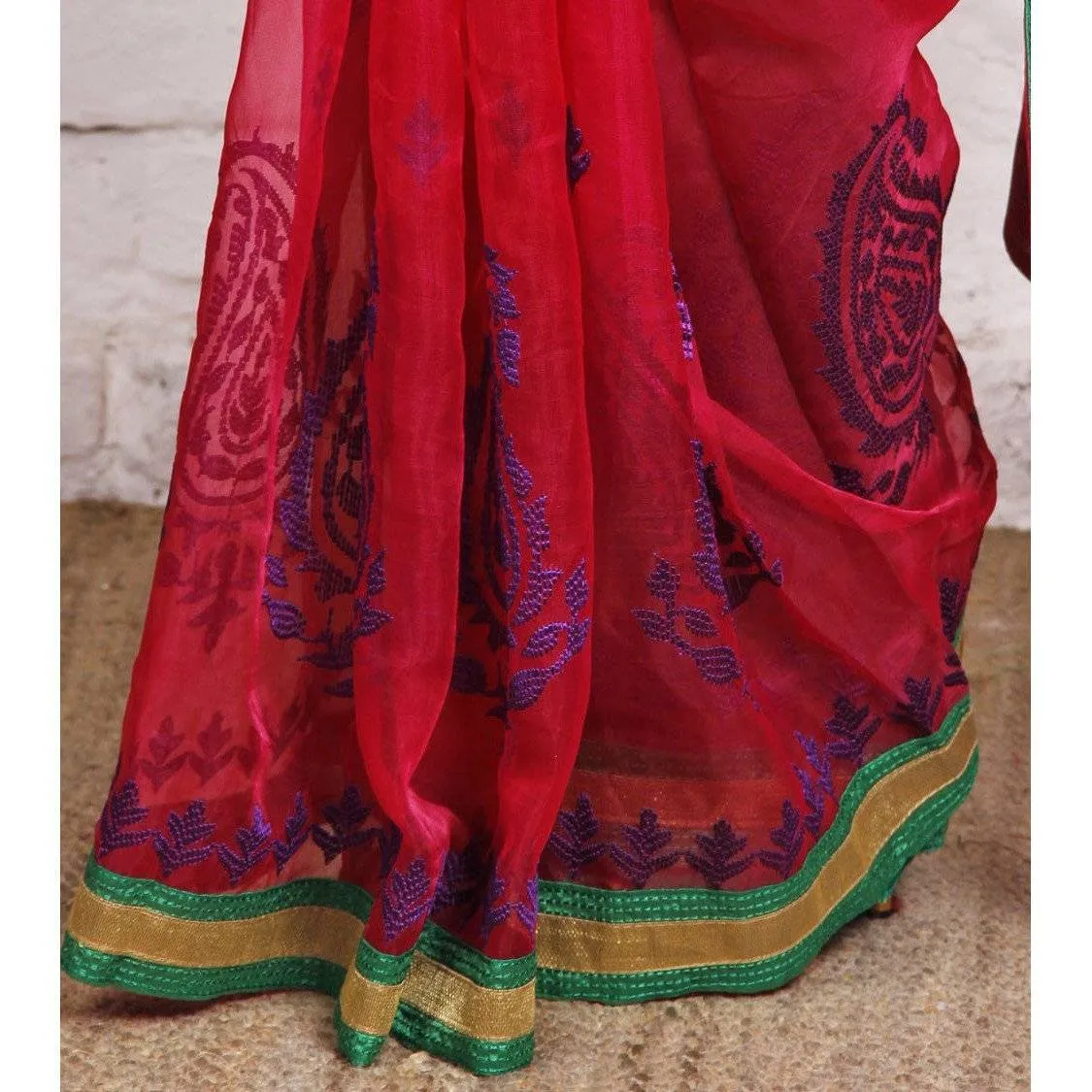 Magenta Kora Silk Saree