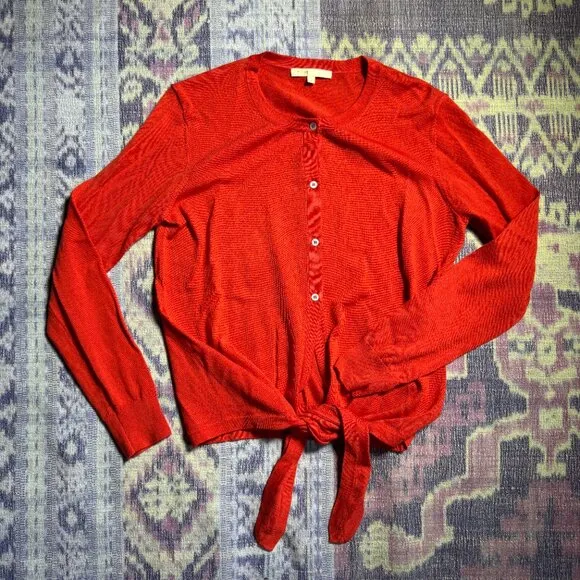 Maje Women's Manilou Tie-Front Button-Up Round Neck Wool Cardigan in Red