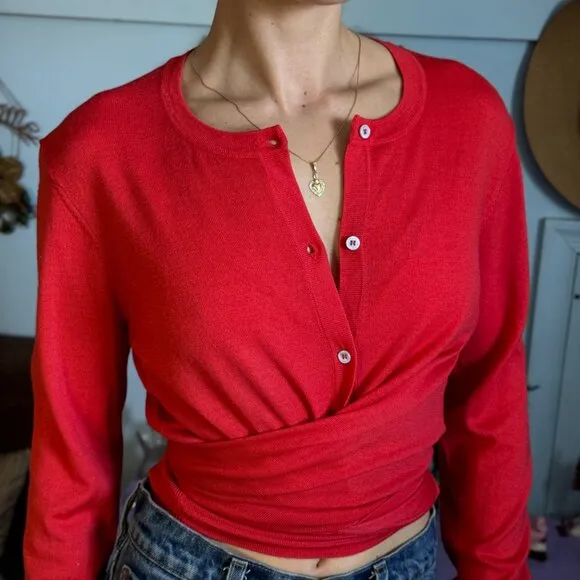 Maje Women's Manilou Tie-Front Button-Up Round Neck Wool Cardigan in Red