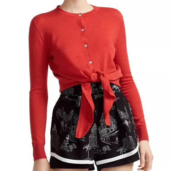 Maje Women's Manilou Tie-Front Button-Up Round Neck Wool Cardigan in Red