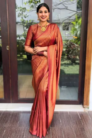 Maroon Banarasi Silk Saree With Weaving Work