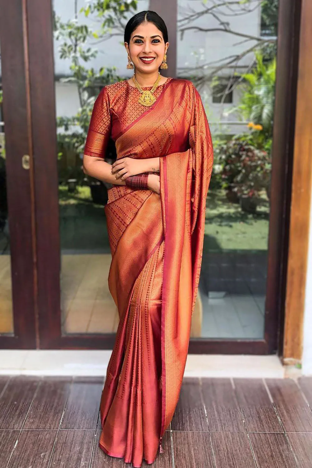 Maroon Banarasi Silk Saree With Weaving Work