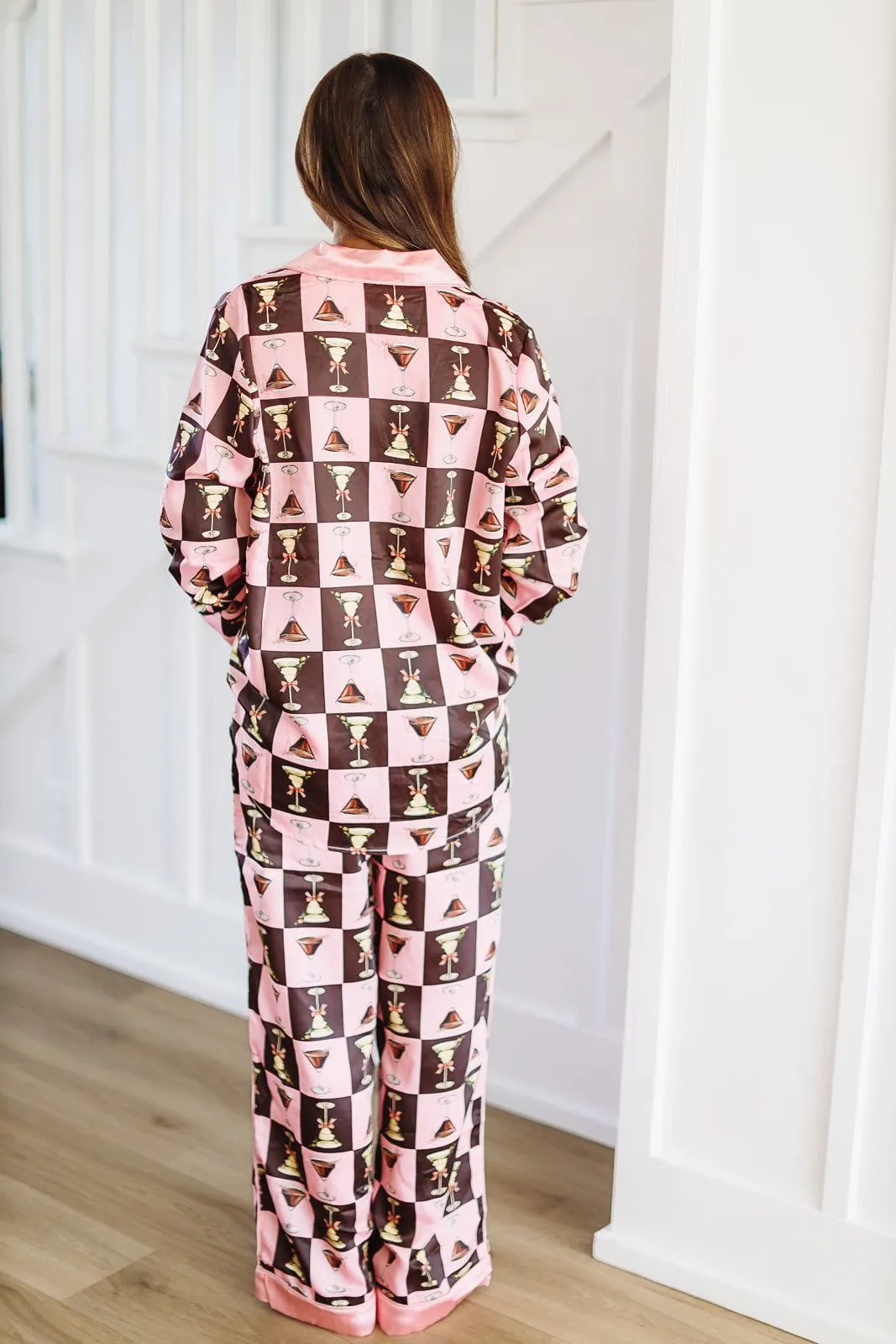 Martini Moments Pajama Pants - Pink and Brown