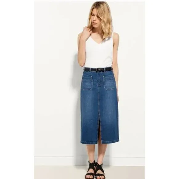MASSIMO DUTTI Pencil Denim Jean Front Slit Pocketed Midi Skirt