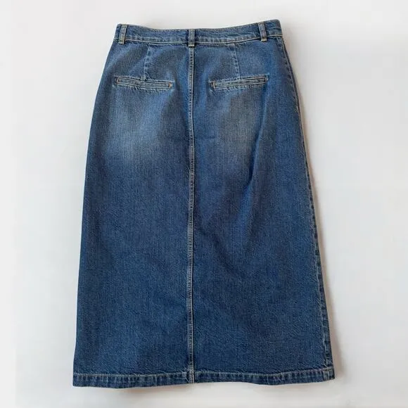 MASSIMO DUTTI Pencil Denim Jean Front Slit Pocketed Midi Skirt
