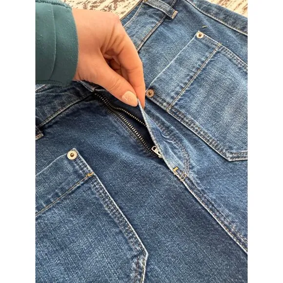 MASSIMO DUTTI Pencil Denim Jean Front Slit Pocketed Midi Skirt