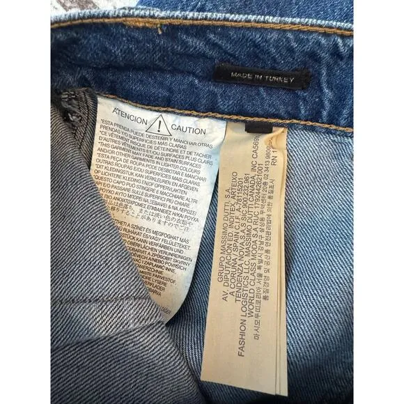 MASSIMO DUTTI Pencil Denim Jean Front Slit Pocketed Midi Skirt