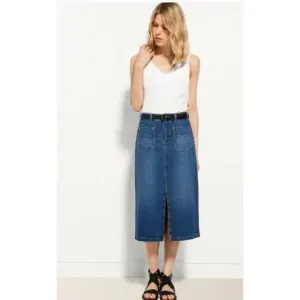 MASSIMO DUTTI Pencil Denim Jean Front Slit Pocketed Midi Skirt