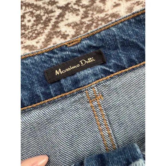 MASSIMO DUTTI Pencil Denim Jean Front Slit Pocketed Midi Skirt