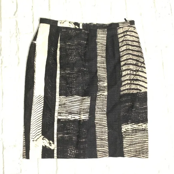 MaxMara cotton and linen black white pencil skirt
