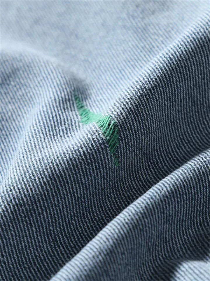 Men's Fashion Green Slanting Line Washed Effect Straight Leg Jeans