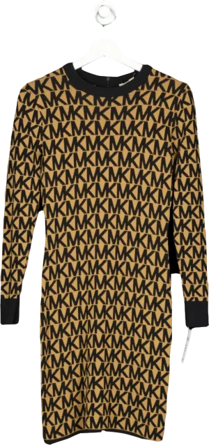 Michael Kors Brown Logo-letter Jacquard Sheath Dress UK XS