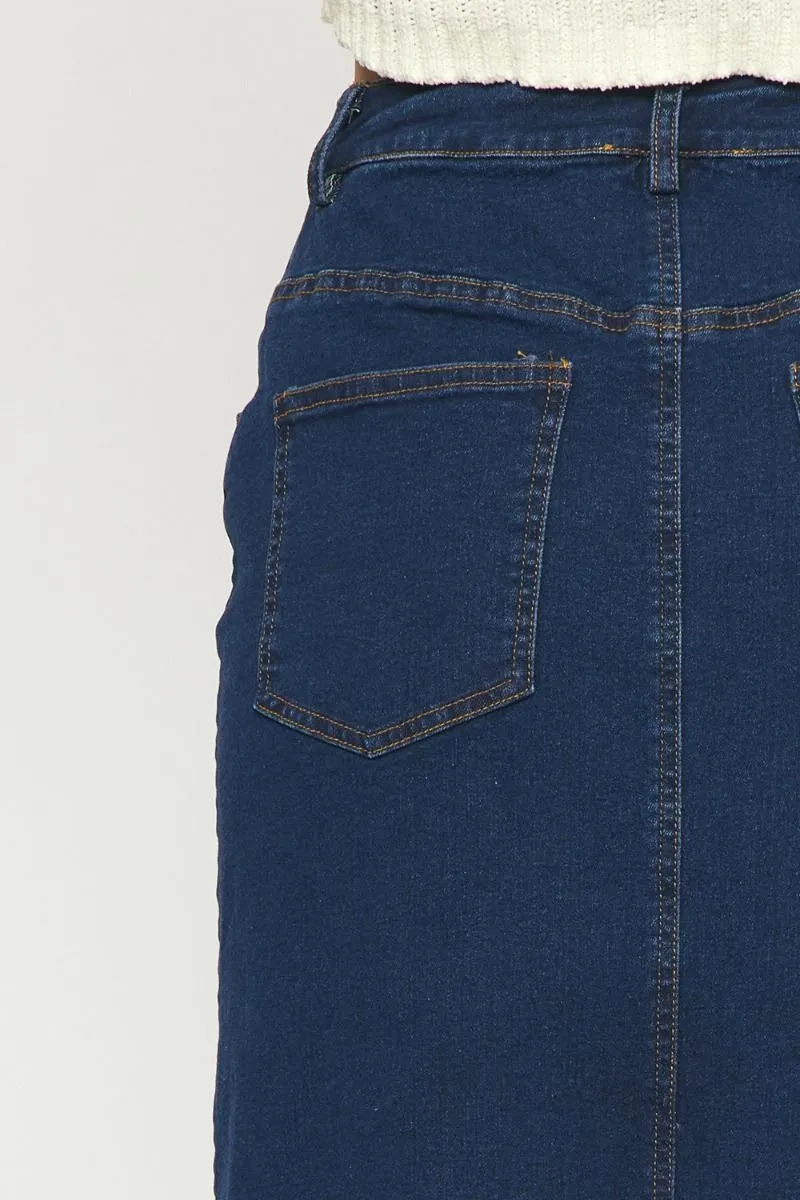 Mid Length Denim Skirt {Dark Wash}