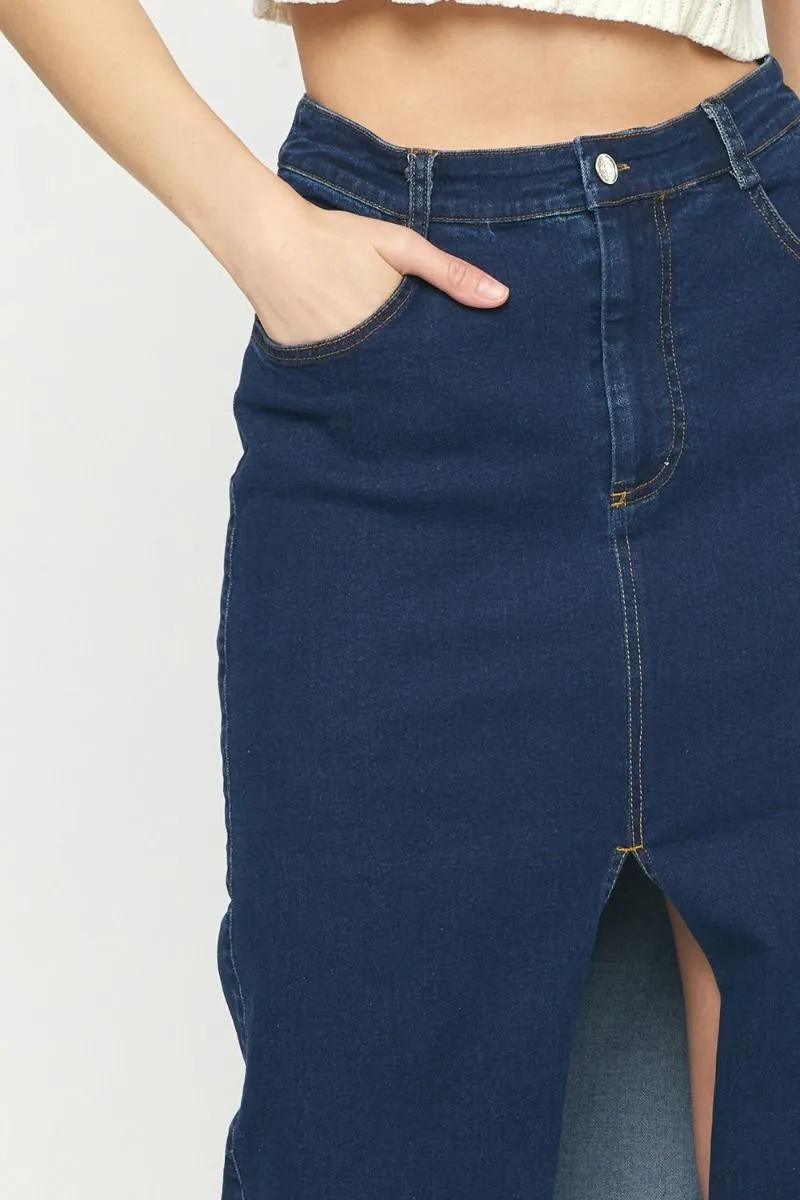 Mid Length Denim Skirt {Dark Wash}