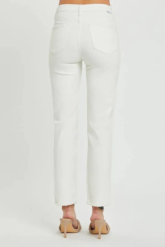Mid Rise Tummy Control Jeans- White