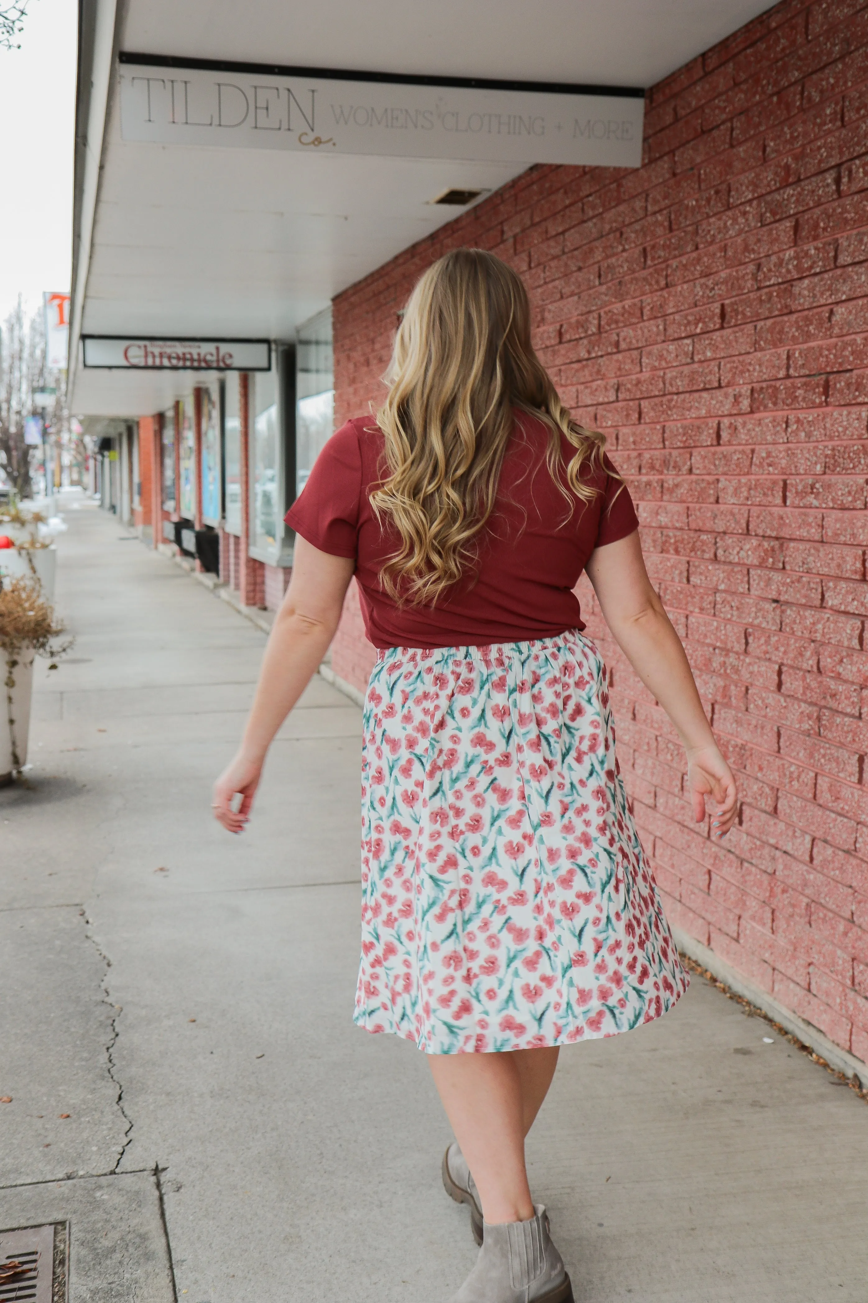 Midi Slip Skirt in Brushed Floral