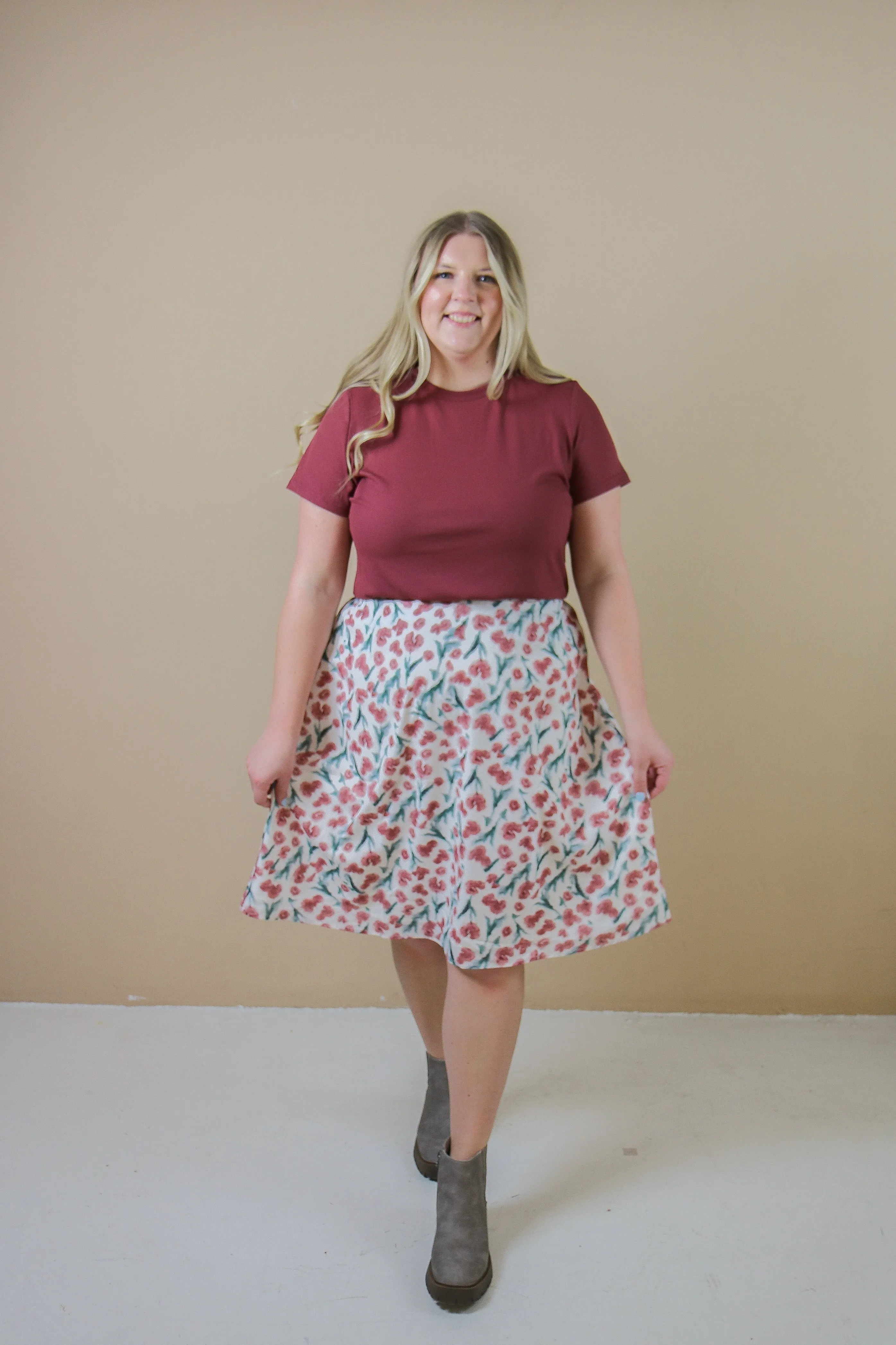 Midi Slip Skirt in Brushed Floral