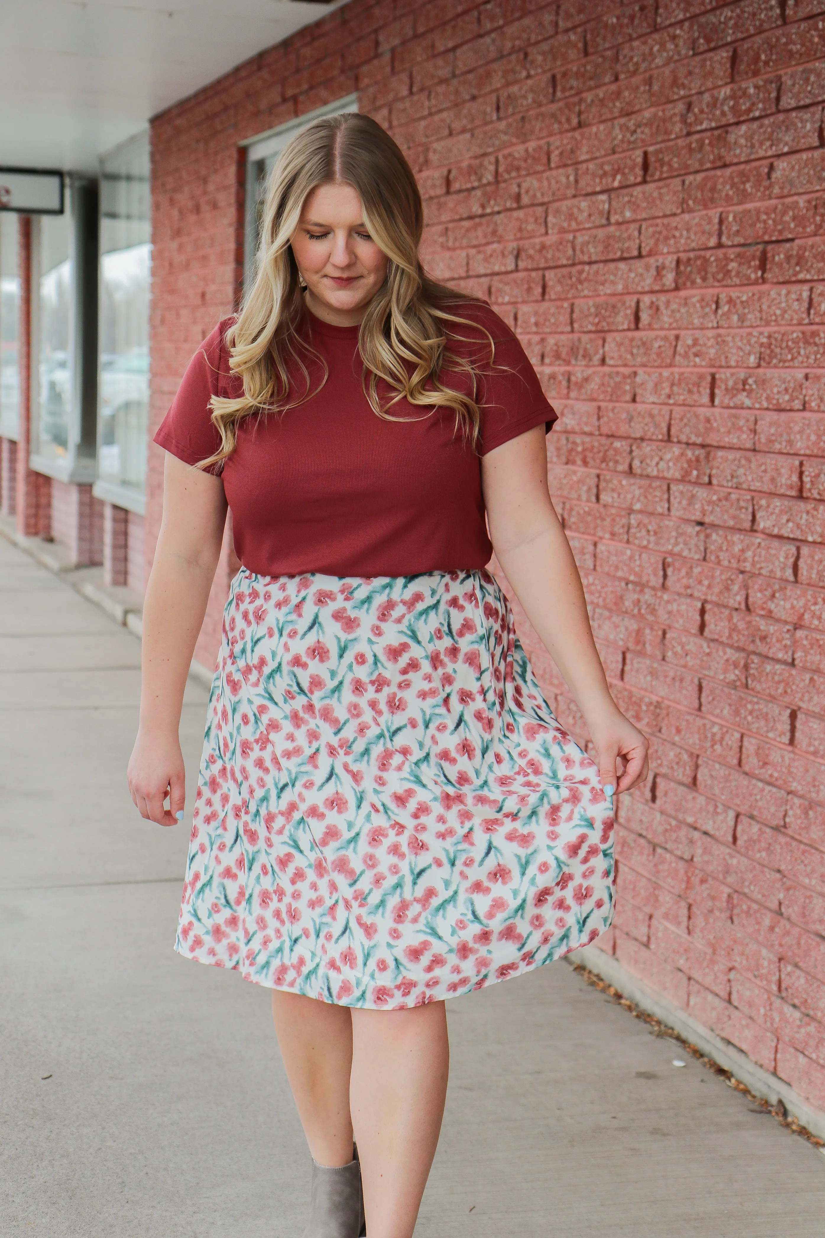 Midi Slip Skirt in Brushed Floral