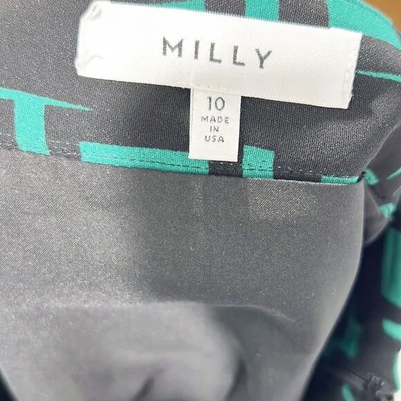 Milly New York Mini Skirt Pencil Skirt Geometric Black and Green size 10
