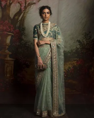 Mint Green Color Tulle Net Saree