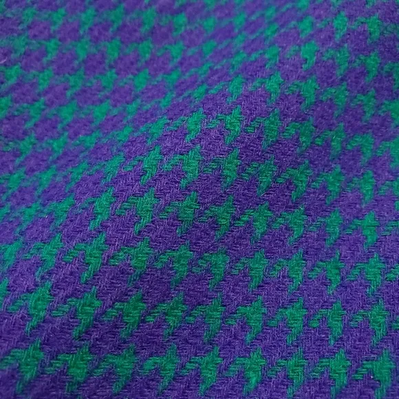 Miss Pendleton 100% Wool Lined Midi Pencil Skirt Green/Purple Houndstooth S