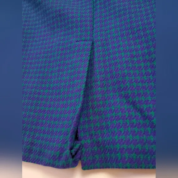 Miss Pendleton 100% Wool Lined Midi Pencil Skirt Green/Purple Houndstooth S