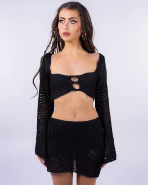 Miss Understood Women's 2pc Black Knit Skirt Set