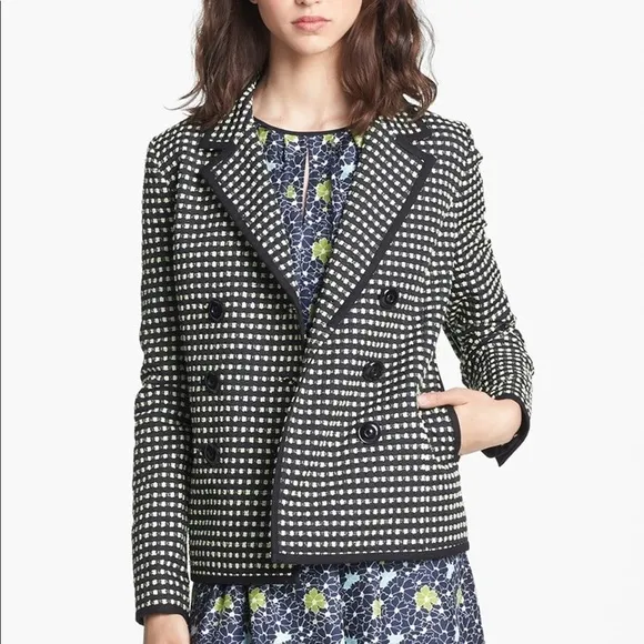 Miss Wu Check Jacquard Jacket Blazer Size 8 EUC