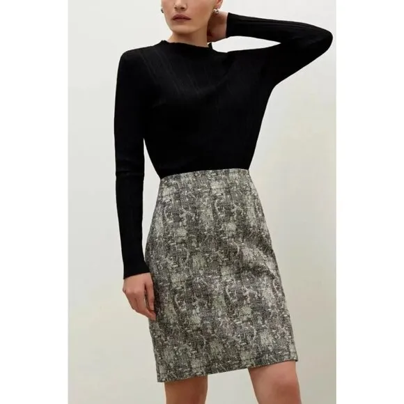 MM Lafleur Women's Size 8 Neutral Toned Noho Pencil Skirt in Crackle Print