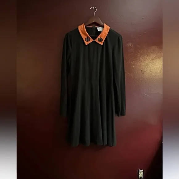 Modcloth Black and Orange Peter Pan Collar Knee-Length Dress