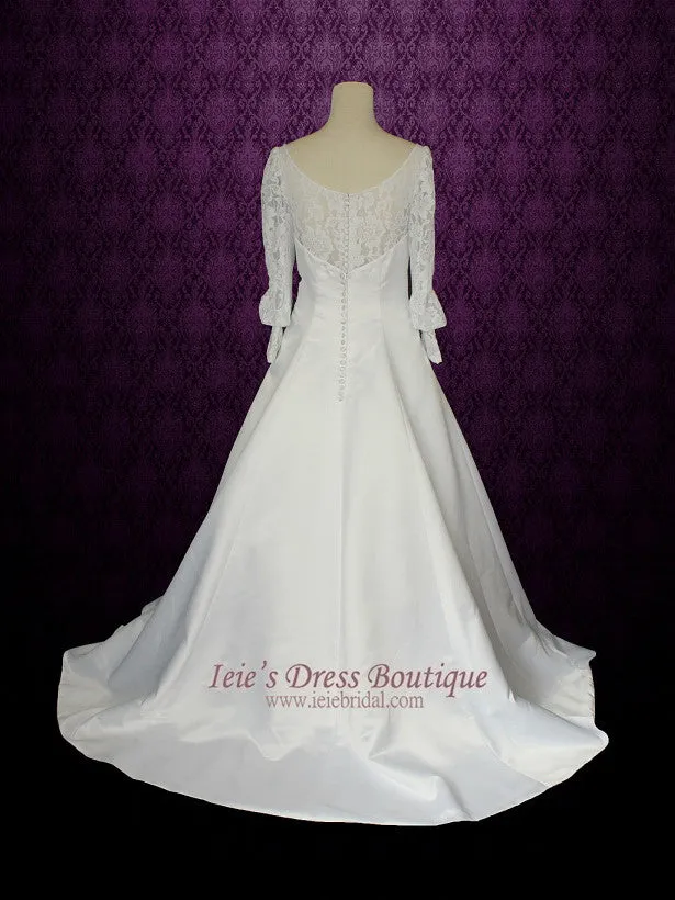 Modest Long Sleeves Wedding Dress with Scoop Neck with Detachable train | Francine