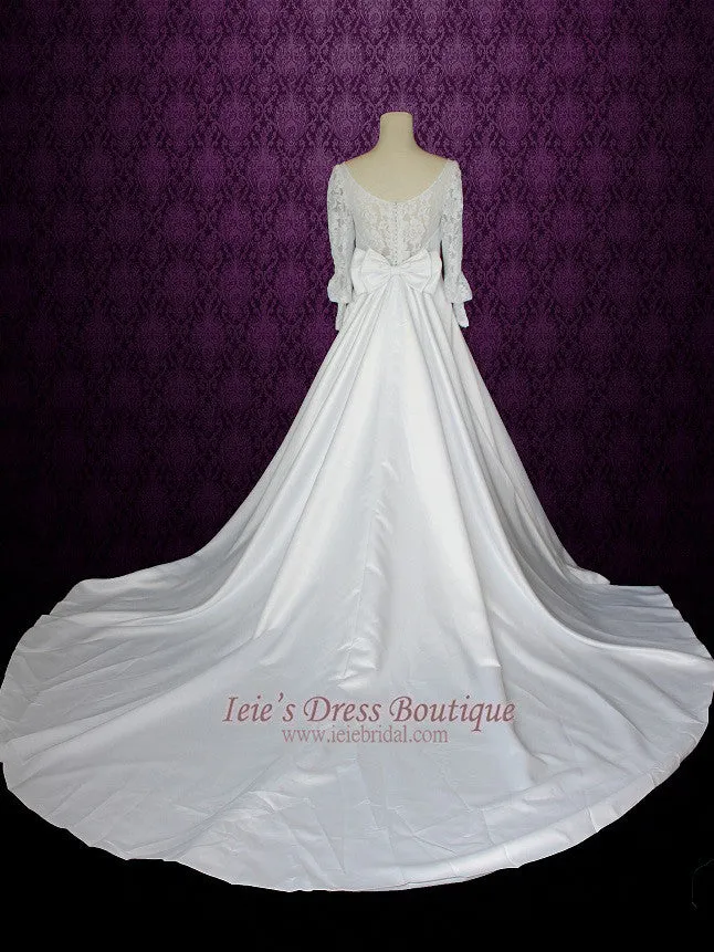 Modest Long Sleeves Wedding Dress with Scoop Neck with Detachable train | Francine