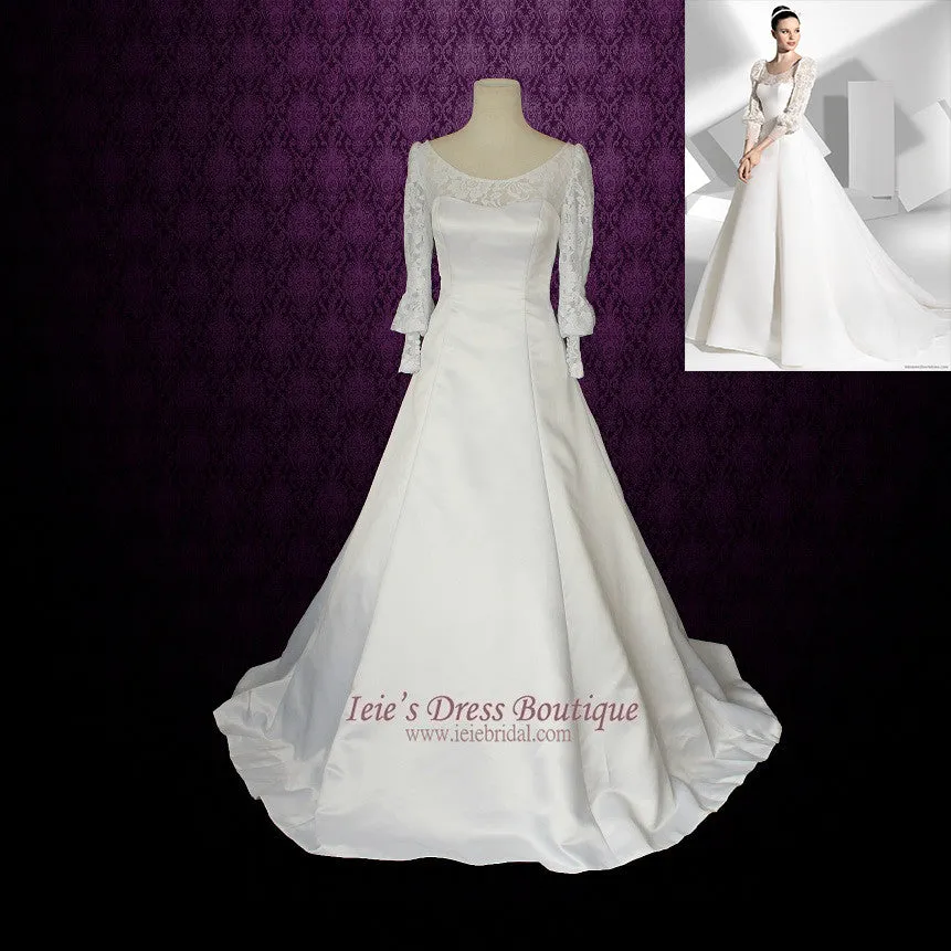 Modest Long Sleeves Wedding Dress with Scoop Neck with Detachable train | Francine