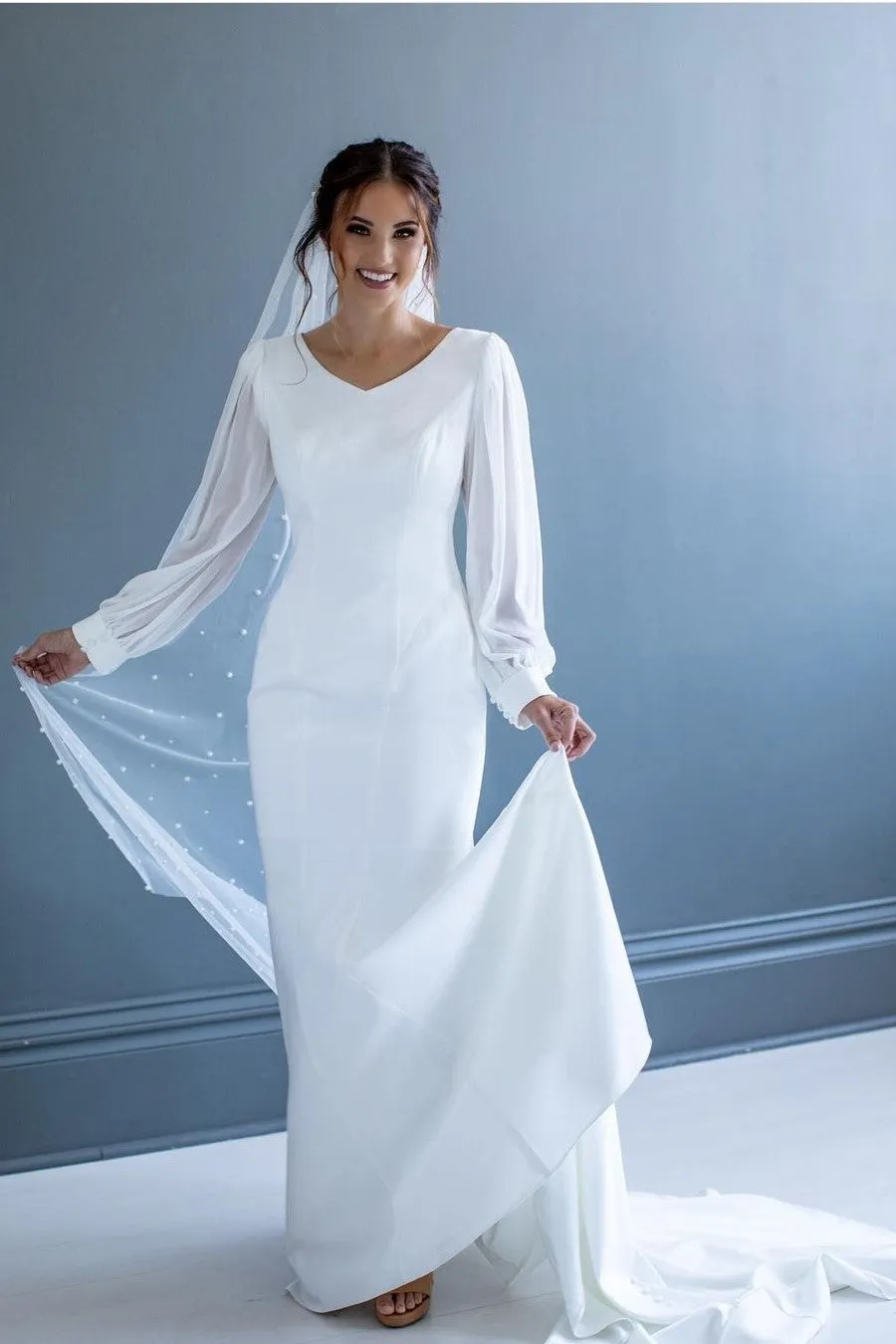 Modest Sheath Bridal Dress for Women vestido de novia de manga larga