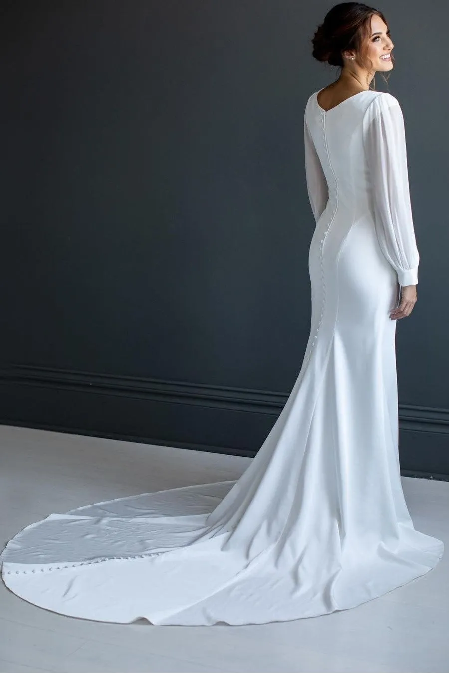Modest Sheath Bridal Dress for Women vestido de novia de manga larga