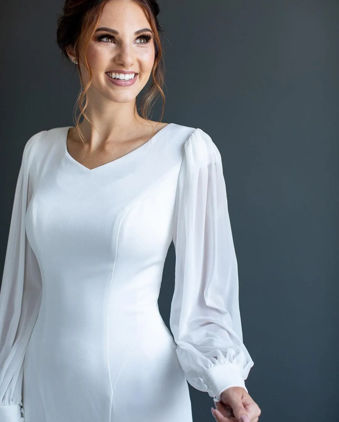Modest Sheath Bridal Dress for Women vestido de novia de manga larga