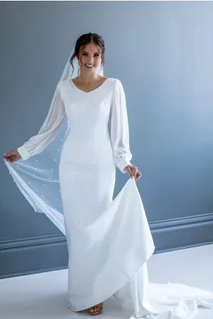 Modest Sheath Bridal Dress for Women vestido de novia de manga larga