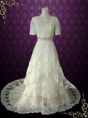 Modest Wedding Dress with Sleeves Vintage Lace LAURA