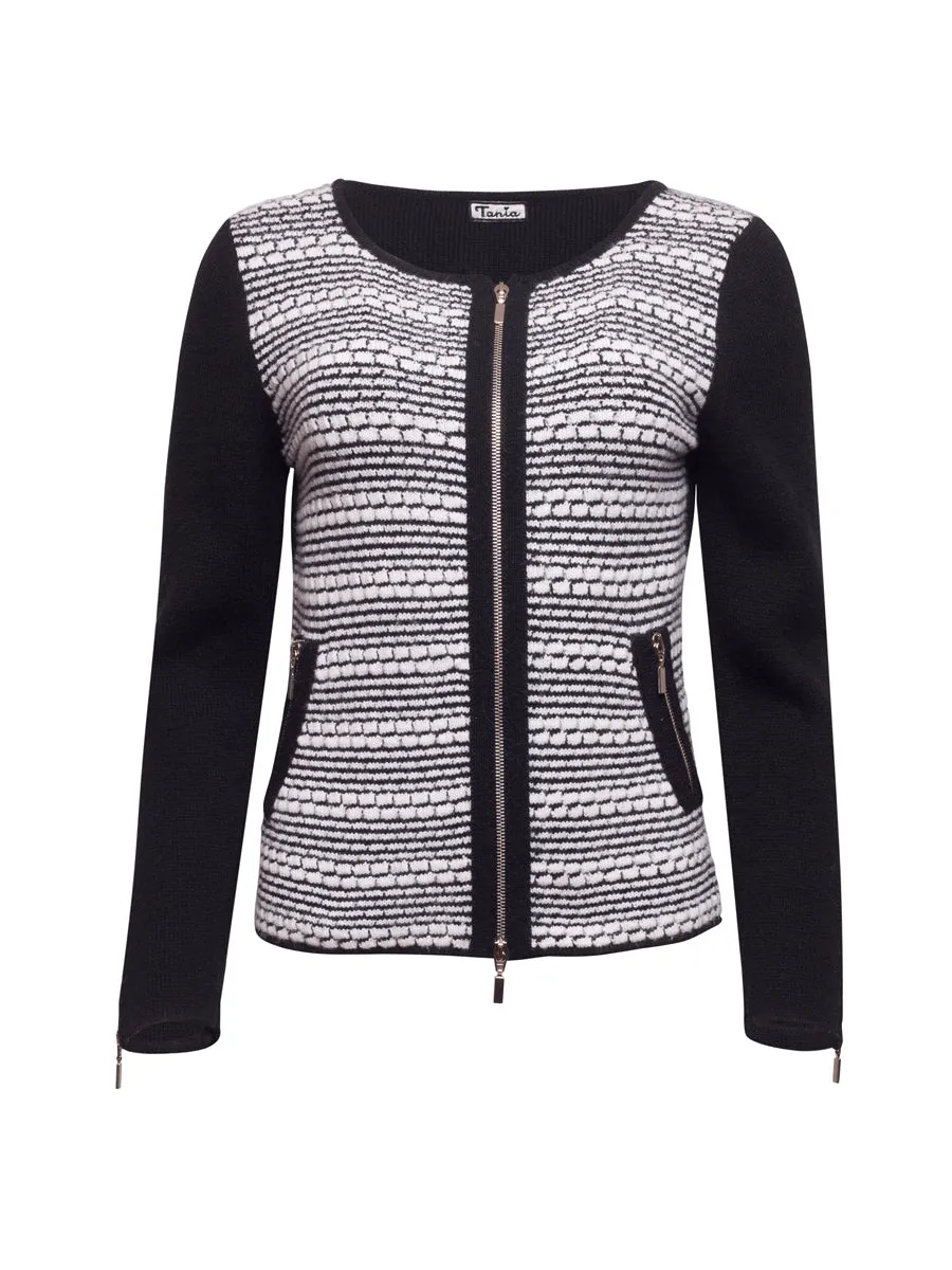 Monochrome Striped Cashmere Cardigan
