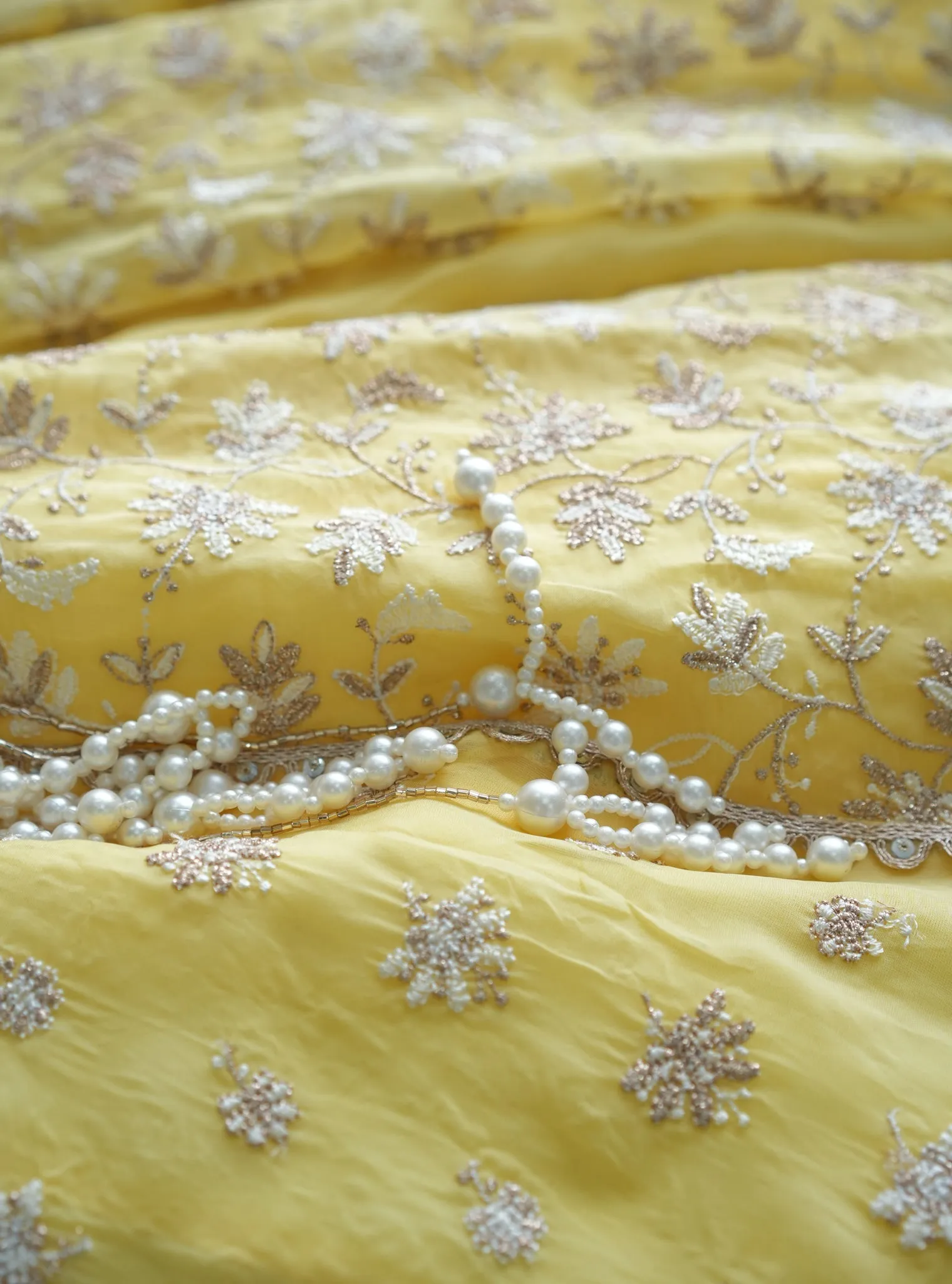 Mulmul Organza Madhvi Yellow Lehenga