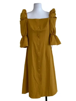 Mustard Plain Buttoned Down Sheath Dress