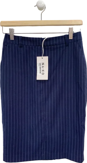 NA-KD Navy Pinstripe Woven Pencil Knee Length Skirt EU 34