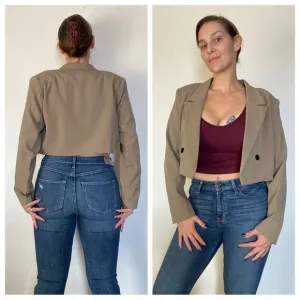 Nasty Gal Cropped Jacket Taupe Brown NEW Minimalist US 4