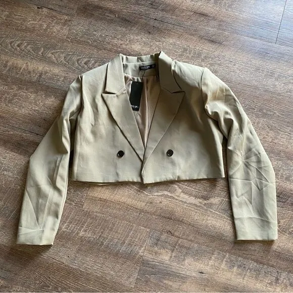 Nasty Gal Cropped Jacket Taupe Brown NEW Minimalist US 4