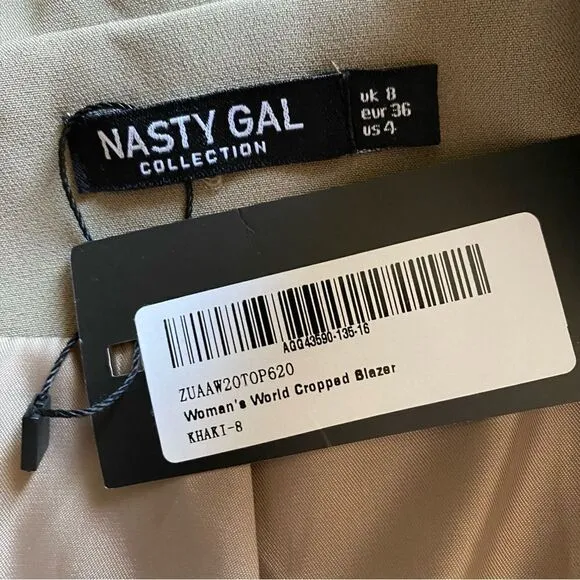 Nasty Gal Cropped Jacket Taupe Brown NEW Minimalist US 4