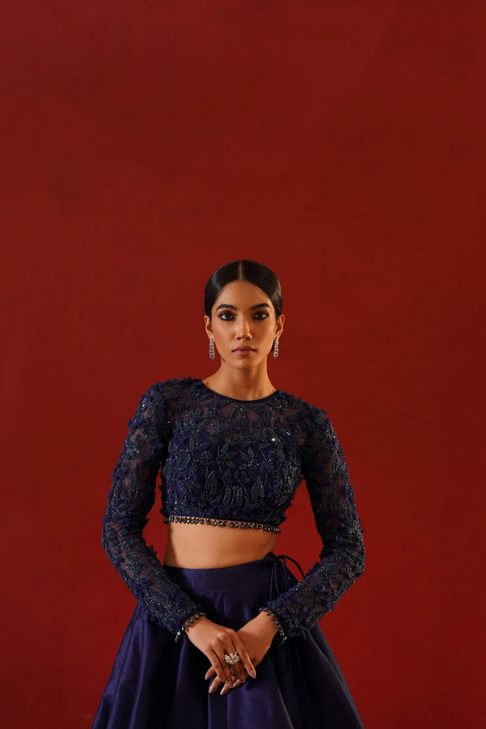Navy Blue Dupion Silk Lehenga Choli Set