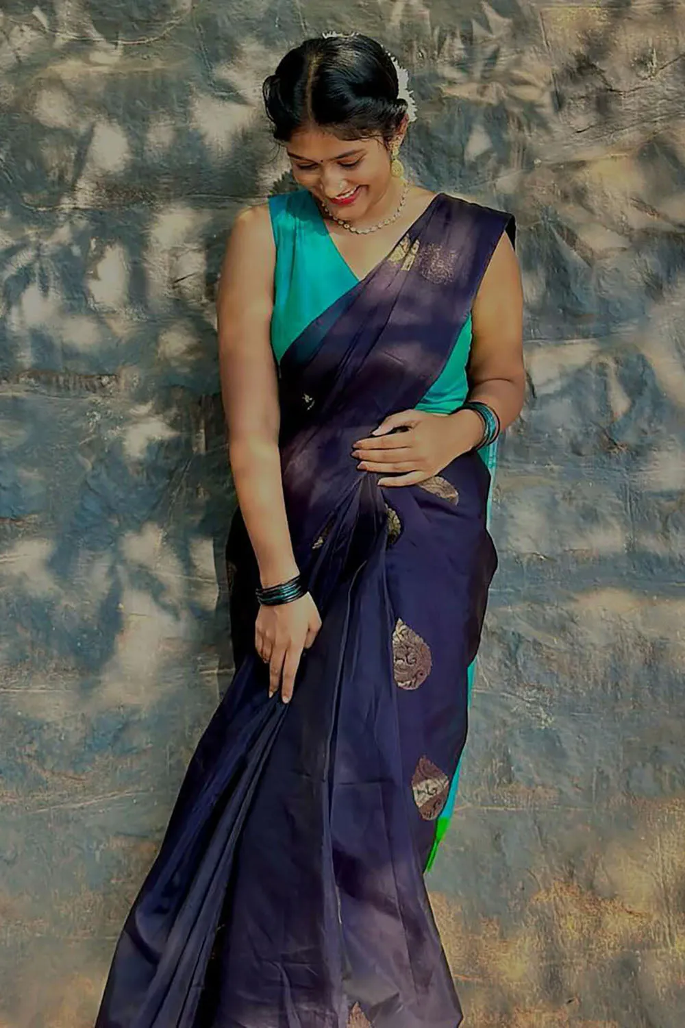 Navy Blue Silk Saree Weaving Work