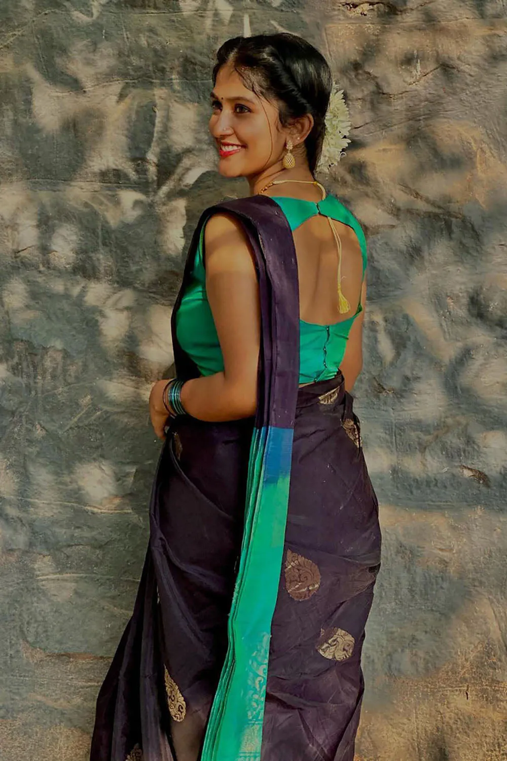 Navy Blue Silk Saree Weaving Work