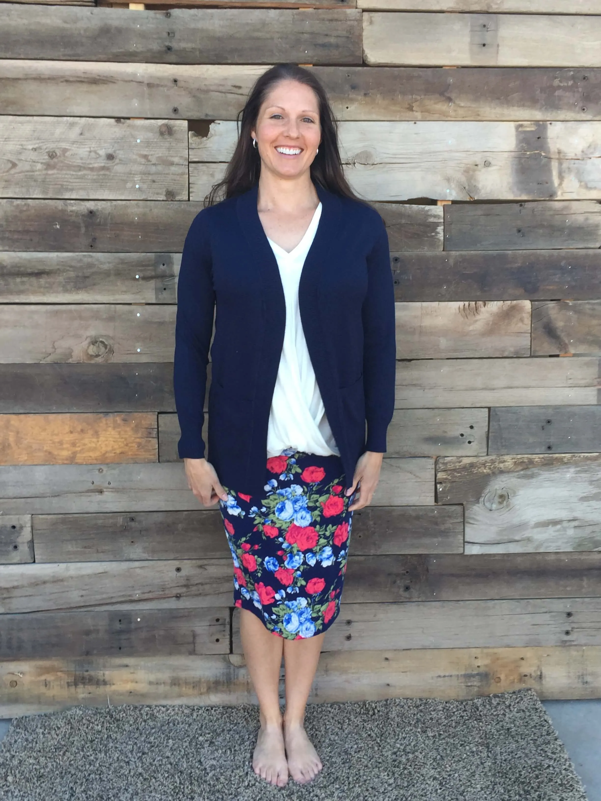 Navy Floral Pencil Skirt