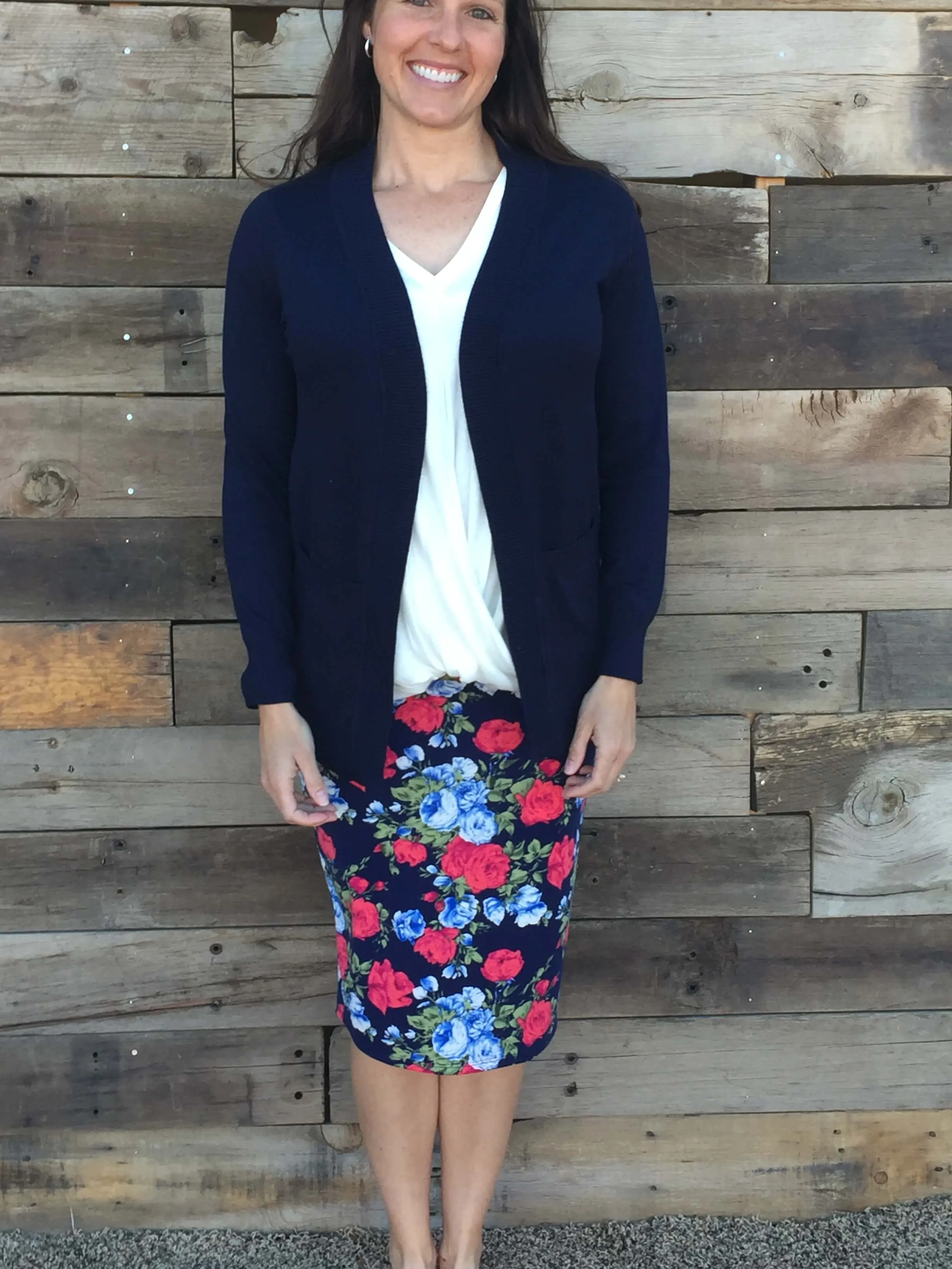 Navy Floral Pencil Skirt